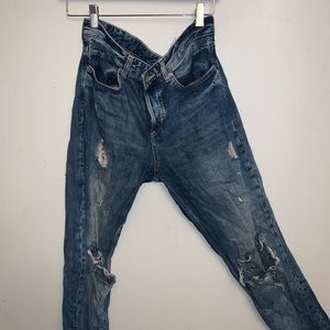 Cropped boyfriend distressed denim jeans